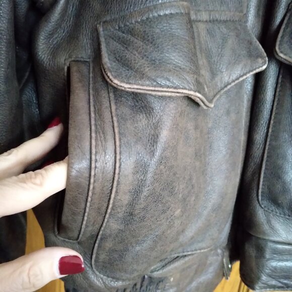 Men's Vintage Brown Distressed Leather Aviator Bomber Jacket Size Extra Large - Picture 7 of 15